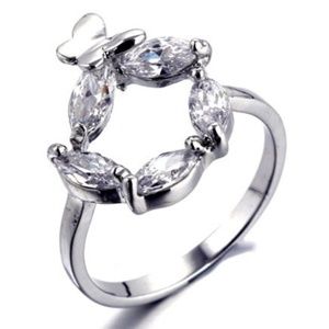 Silver Butterfly Cocktail Ring Size 7 9 Circle CZ